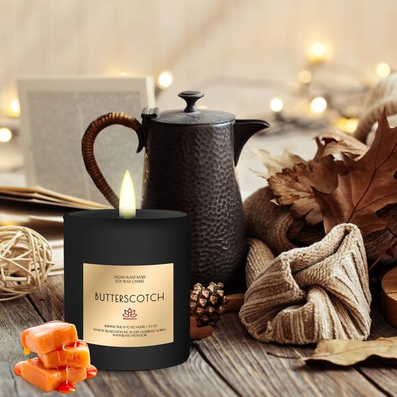 BUTTERSCOTCH Soy Wax Candle in Glass Jar (10 oz) - Picture 10 of 10
